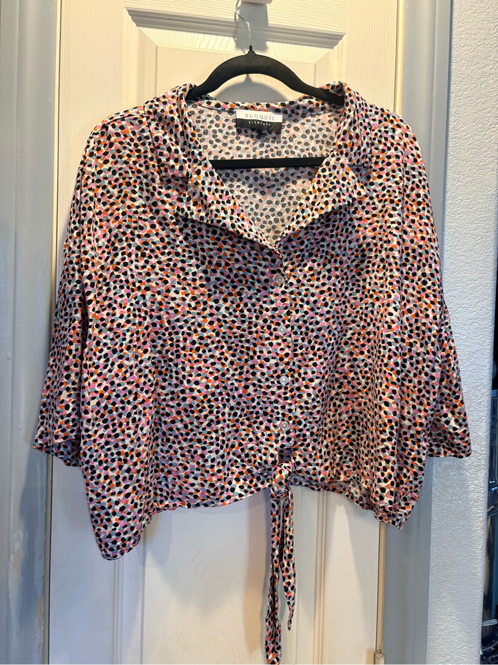 Eloquii Pink Multi-Dot Tie-Front Blouse